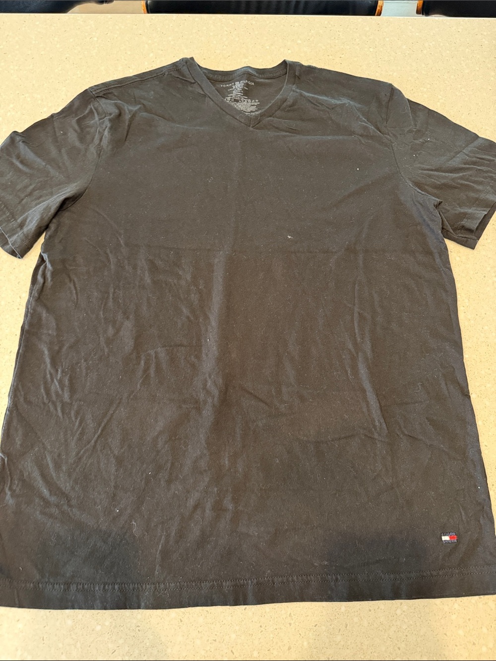 Tommy Hilfiger Black V-Neck Short Sleeve Tee with Flag Detail
